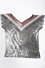 Recess Los Angeles Vintage Whiting & Davis Mixed Metal Liquid Mesh V-Neckl Tee Top