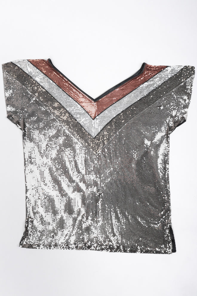 Recess Los Angeles Vintage Whiting & Davis Mixed Metal Liquid Mesh V-Neckl Tee Top