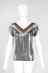 Recess Los Angeles Vintage Whiting & Davis Mixed Metal Liquid Mesh V-Neckl Tee Top