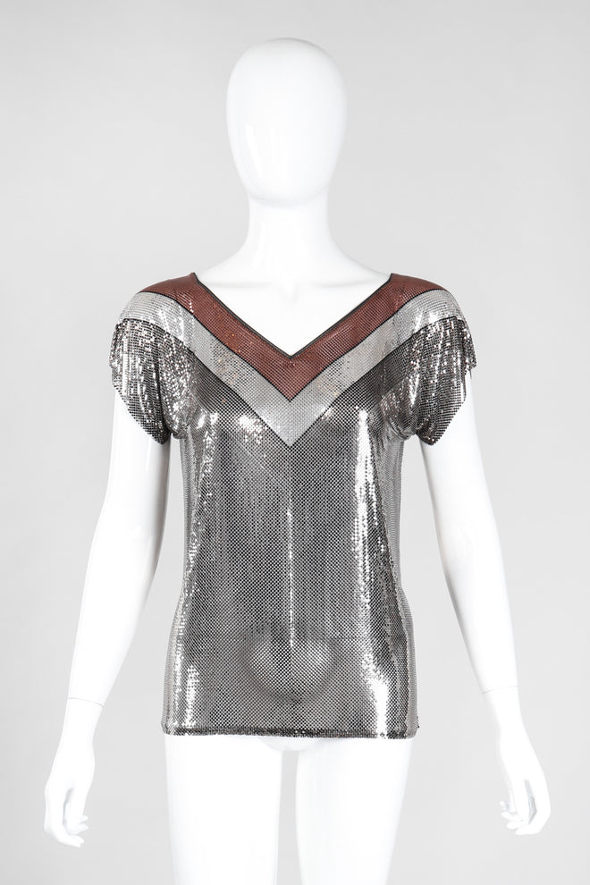 Recess Los Angeles Vintage Whiting & Davis Mixed Metal Liquid Mesh V-Neckl Tee Top