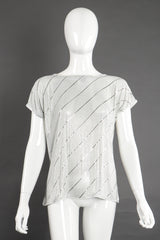 Vintage Whiting & Davis Rare White Metal Mesh Stripe Tee on Mannequin front reverse at Recess LA