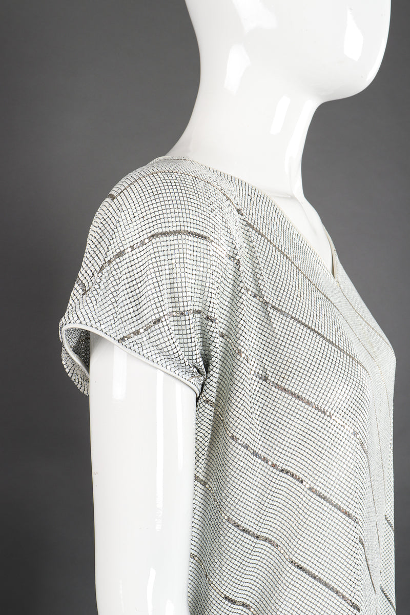 Vintage Whiting & Davis Rare White Metal Mesh Stripe Tee on Mannequin sleeve at Recess LA