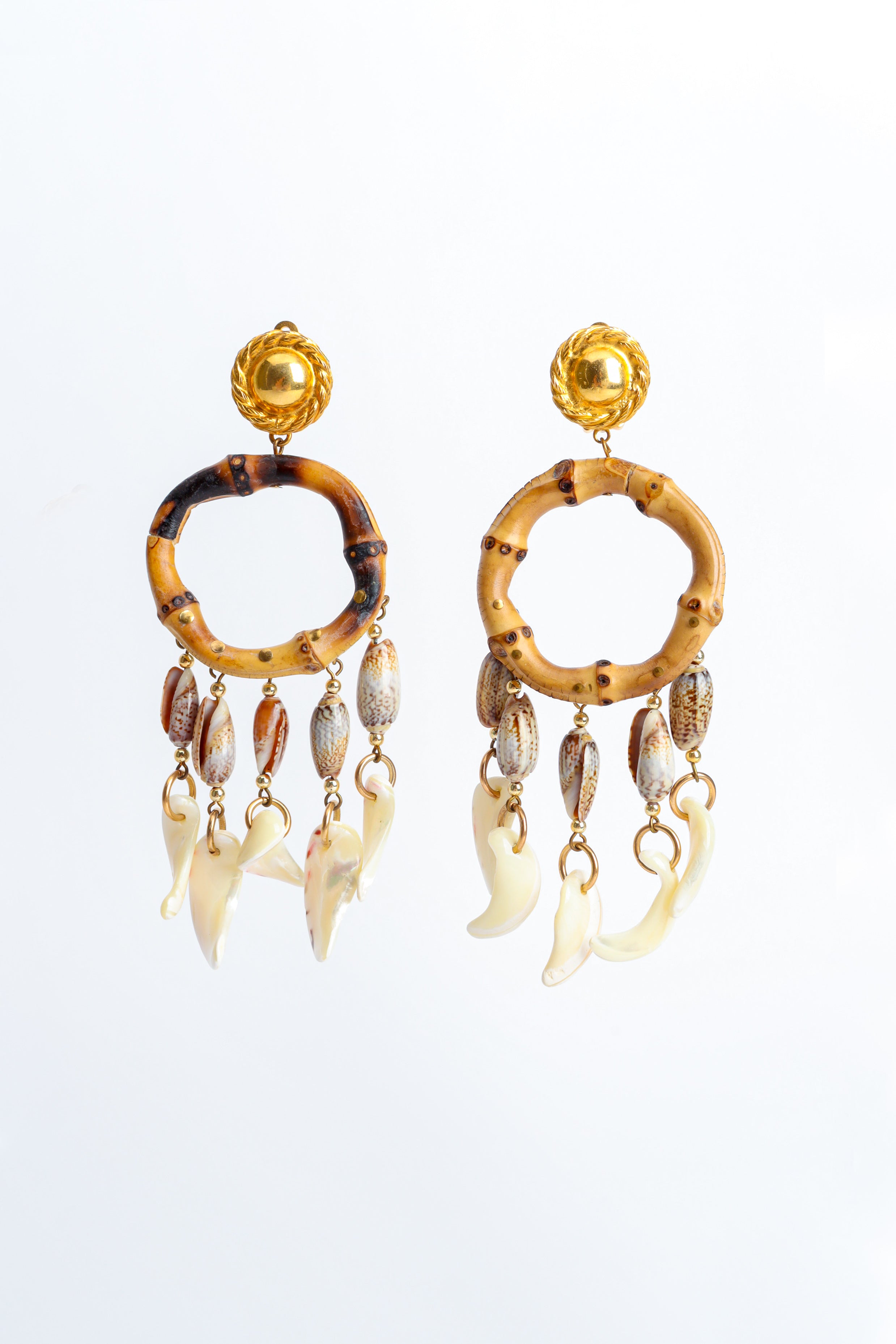 Vintage William De Lillo Bamboo Seashell Fringe Earrings at Recess Los Angeles'