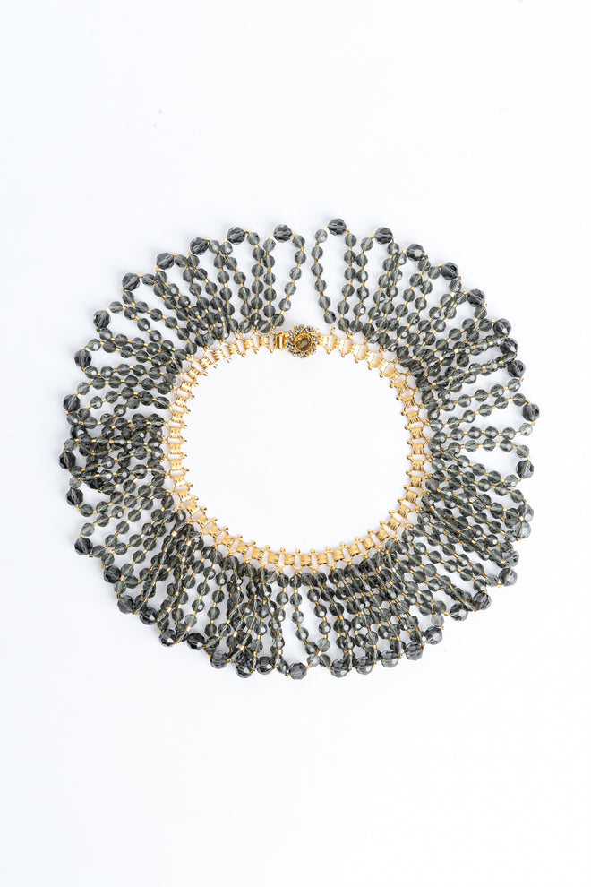 Vintage William DeLillo Rhinestone Bead Bib Collar Necklace on front view @ Recess LA