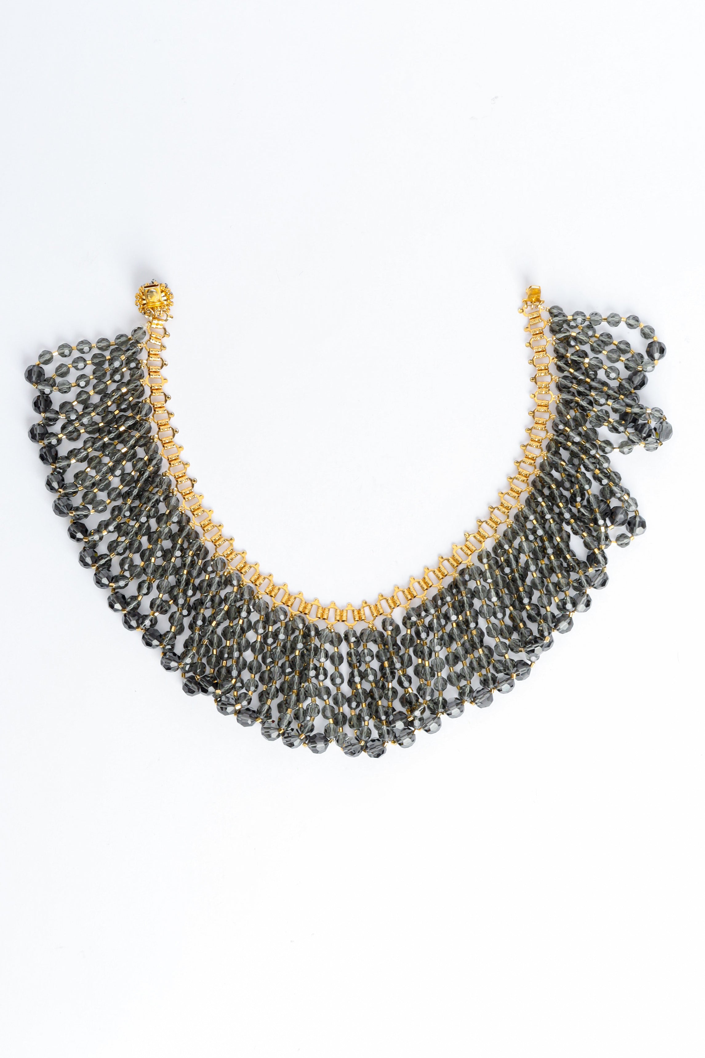 Vintage William DeLillo Rhinestone Bead Bib Collar Necklace back view unclasped @ Recess LA