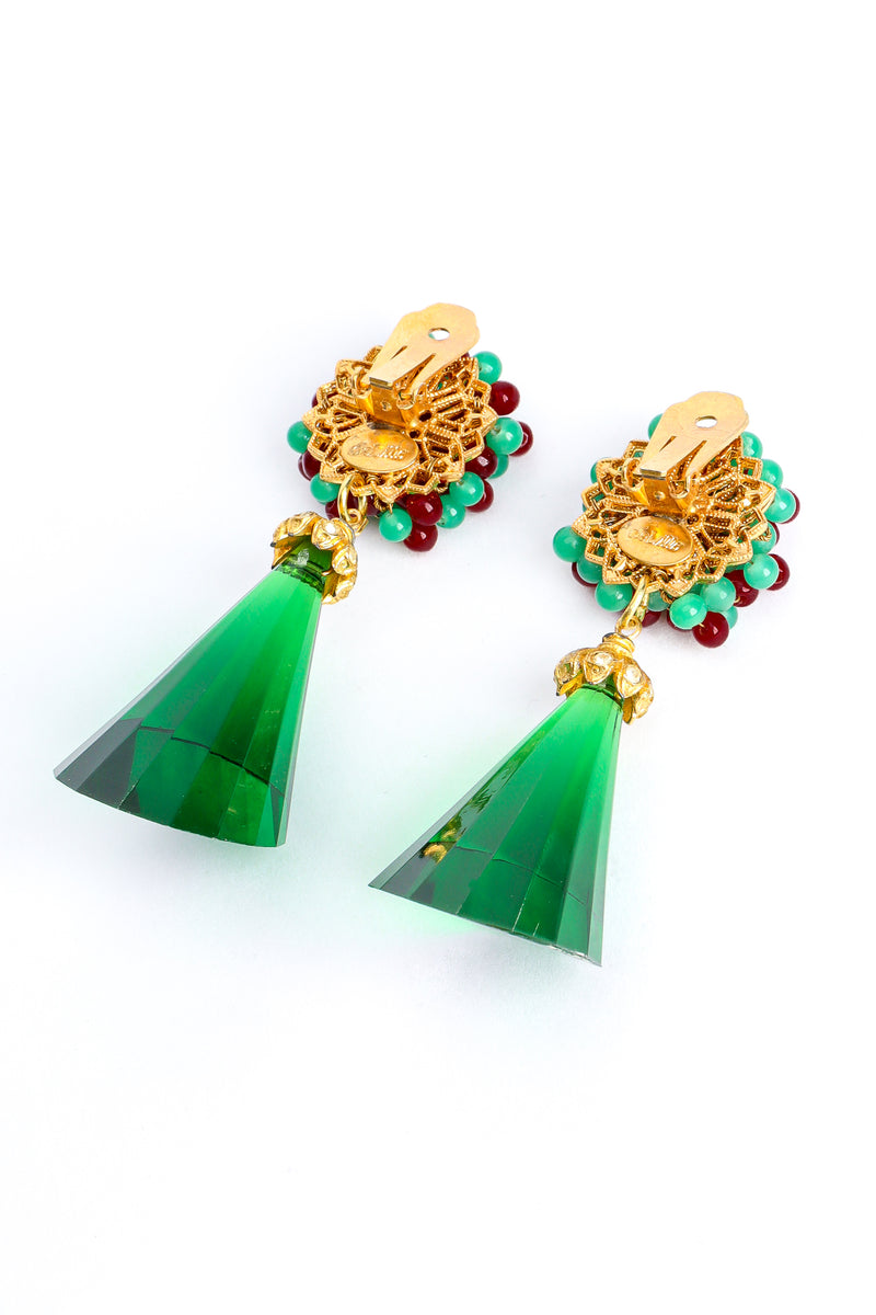 Vintage William deLillo Floral Bead Chunky Emerald Earrings R side back angle @ Recess LA