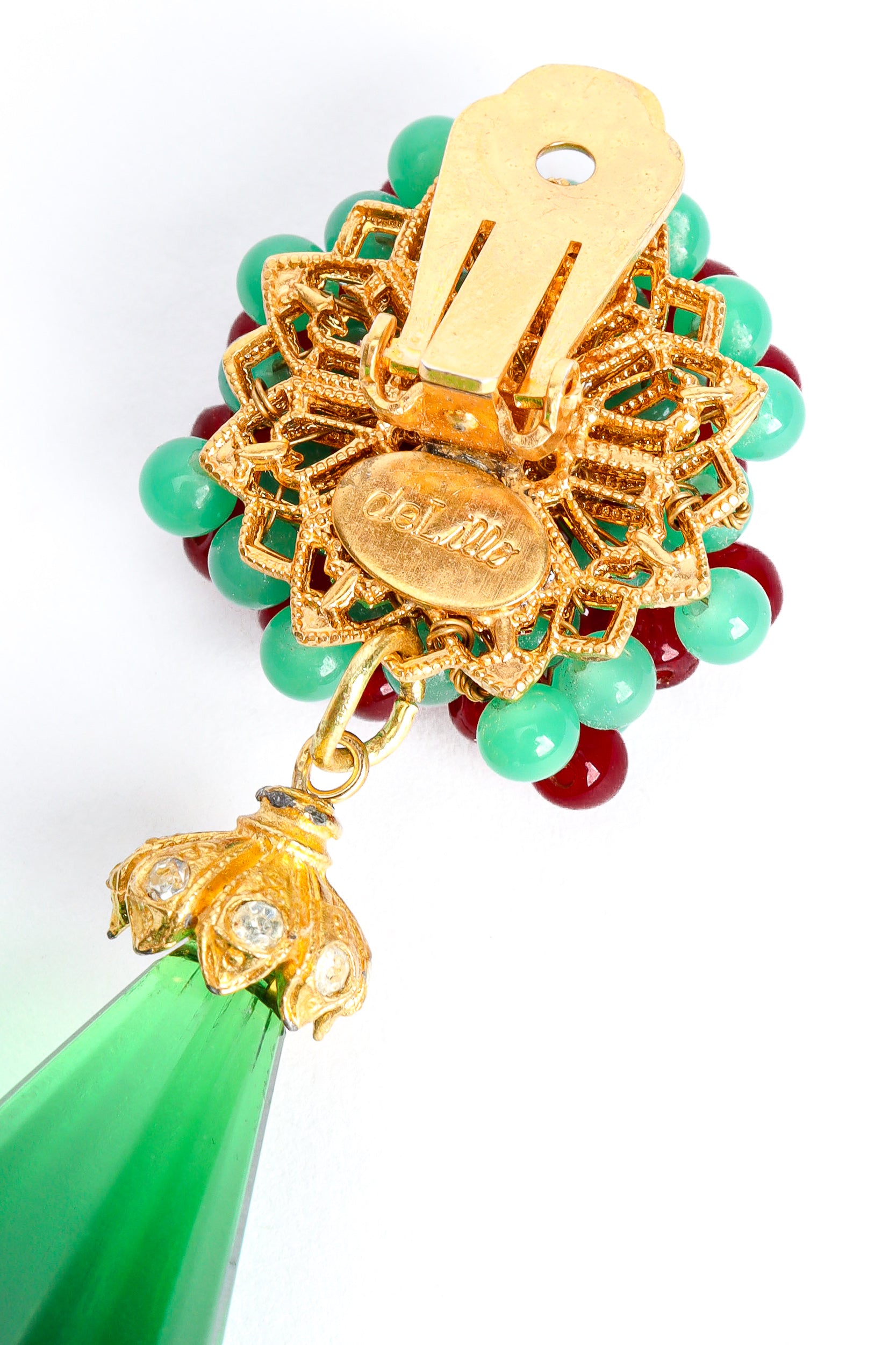 Vintage William deLillo Floral Bead Chunky Emerald Earrings back detailing @ Recess LA