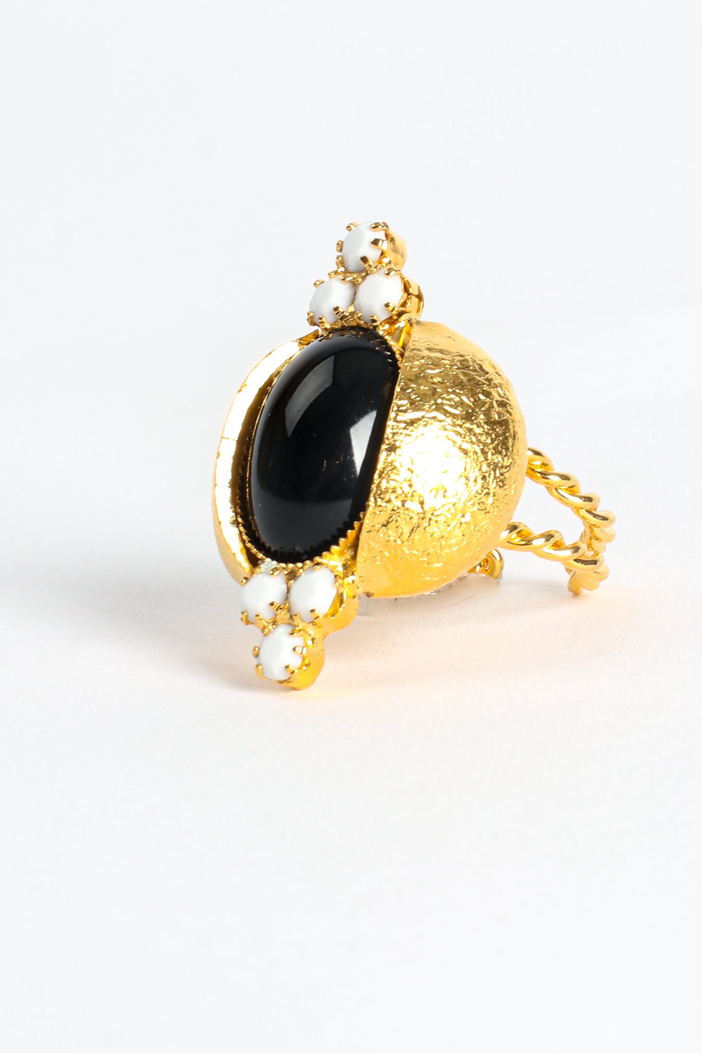 Vintage William deLillo Jet Scarab Cabochon Cocktail Ring angle at Recess Los Angeles