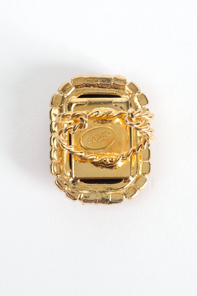 Vintage William deLillo Green Agate Cabochon Rhinestone Cocktail Ring cartouche at Recess LA