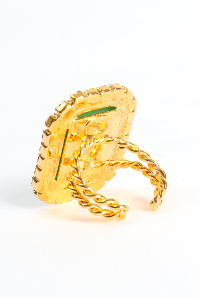 Vintage William deLillo Jade Cabochon Rhinestone Cocktail Ring backside at Recess Los Angeles