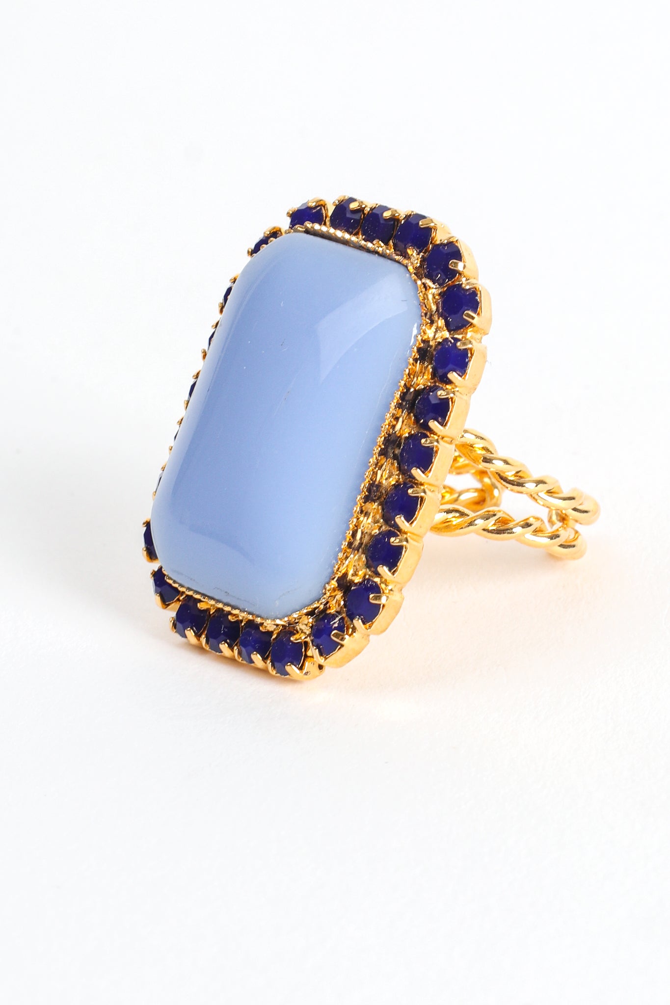 Vintage William deLillo Chalcedony Cabochon Rhinestone Cocktail Ring angle at Recess Los Angeles