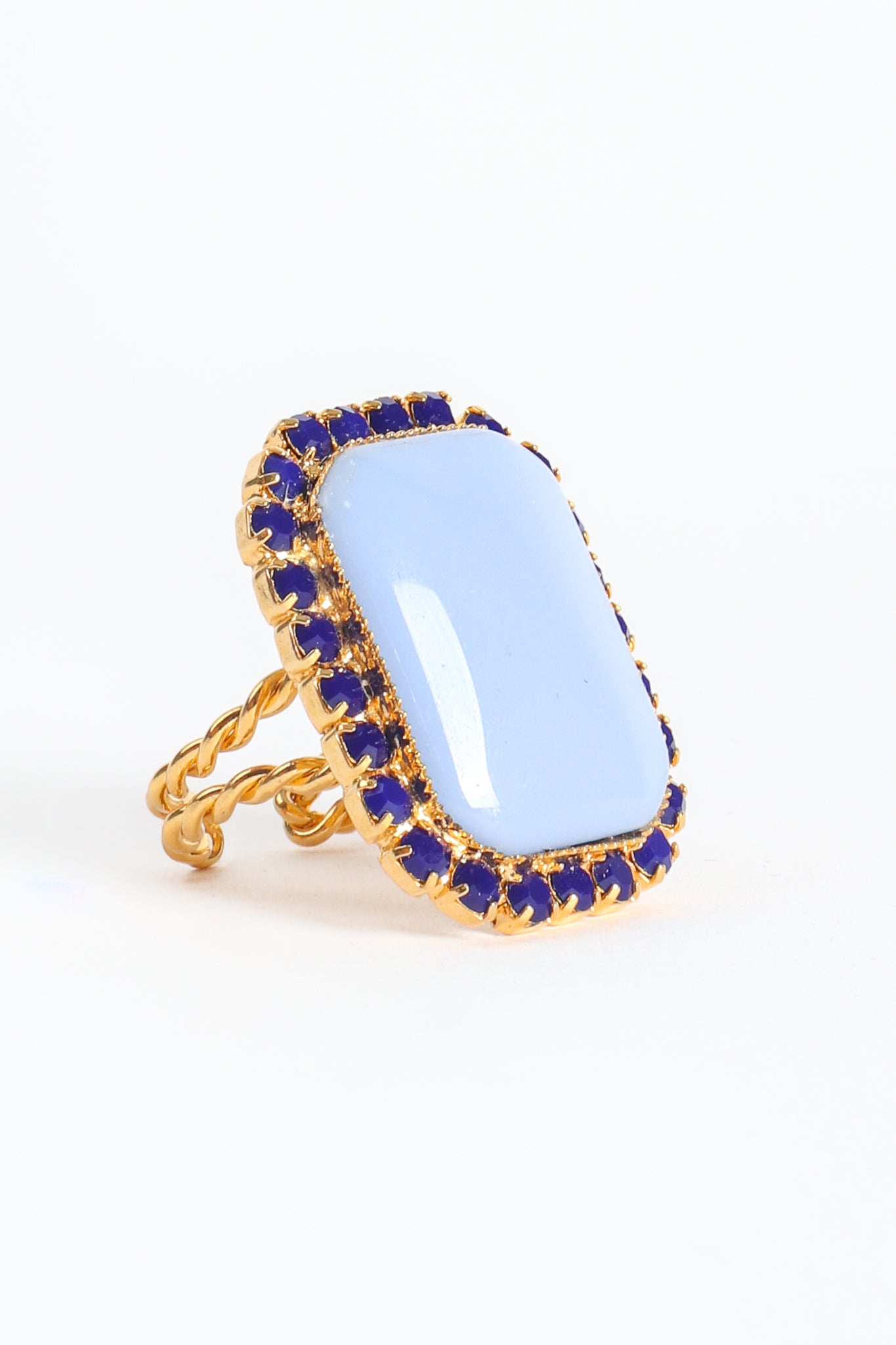 Vintage William deLillo Chalcedony Cabochon Rhinestone Cocktail Ring angle at Recess Los Angeles