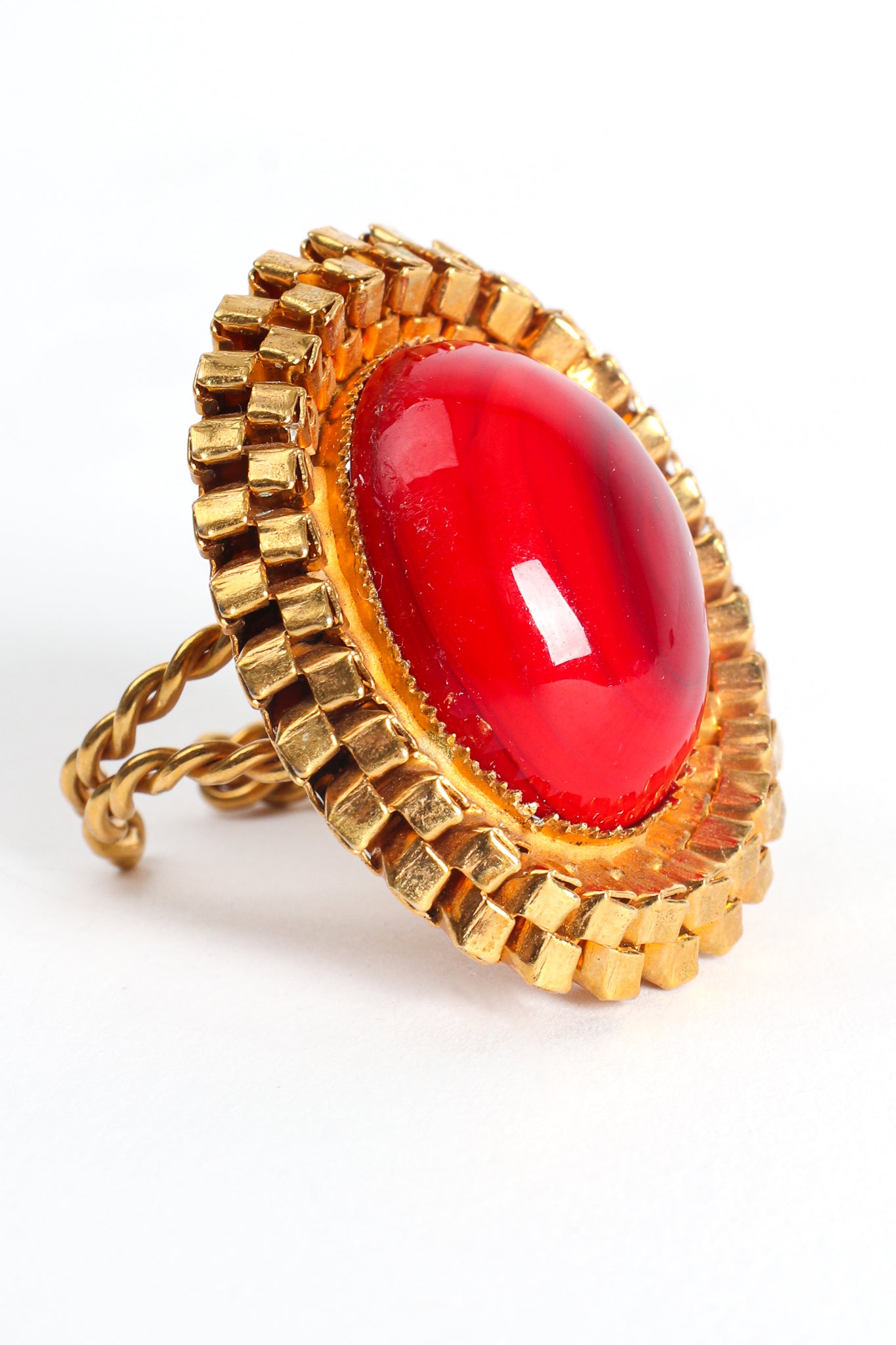 Vintage William deLillo Framed Oval Cabochon Cocktail Ring angle at Recess Los Angeles