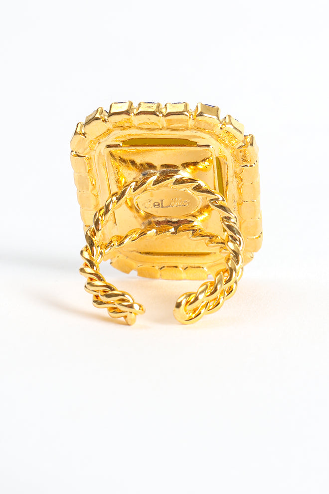 Vintage William deLillo Jasper Cabochon Rhinestone Cocktail Ring back at Recess Los Angeles