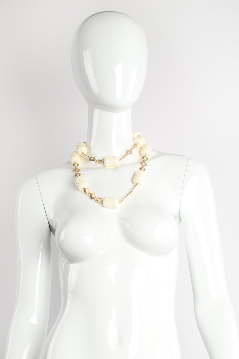 Vintage Unsigned William deLillo Quilted Barrel Bead Necklace on mannequin at Recess Los Angeles