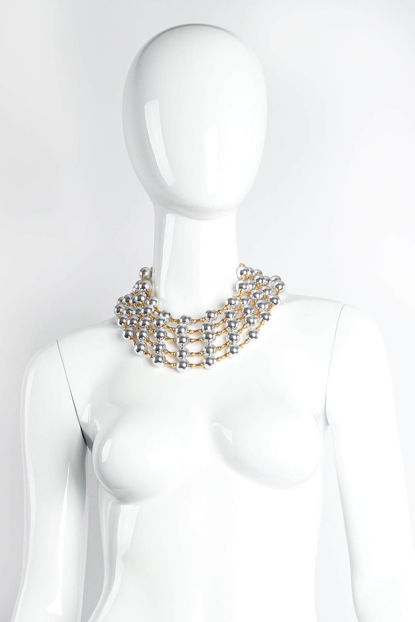 Vintage William deLillo Multi-Strand Layered Garland Collar Necklace on mannequin at Recess Los Angeles