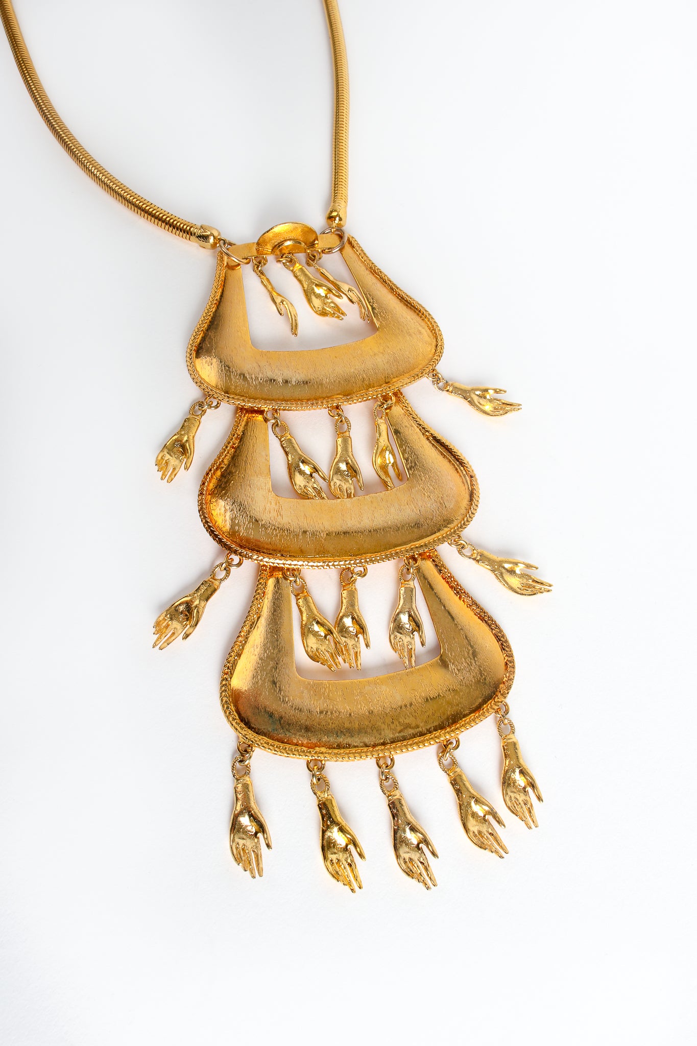 Vintage William deLillo Tiny Hand Tiered Buckle Pendant detail at Recess Los Angeles