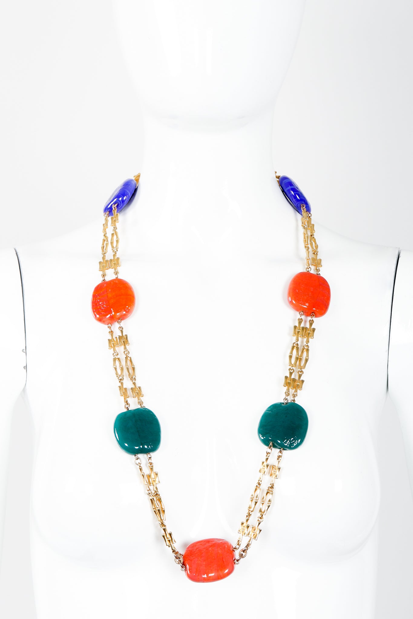 Vintage William de Lillo Hopscotch Stone Chain Necklace on Mannequin front