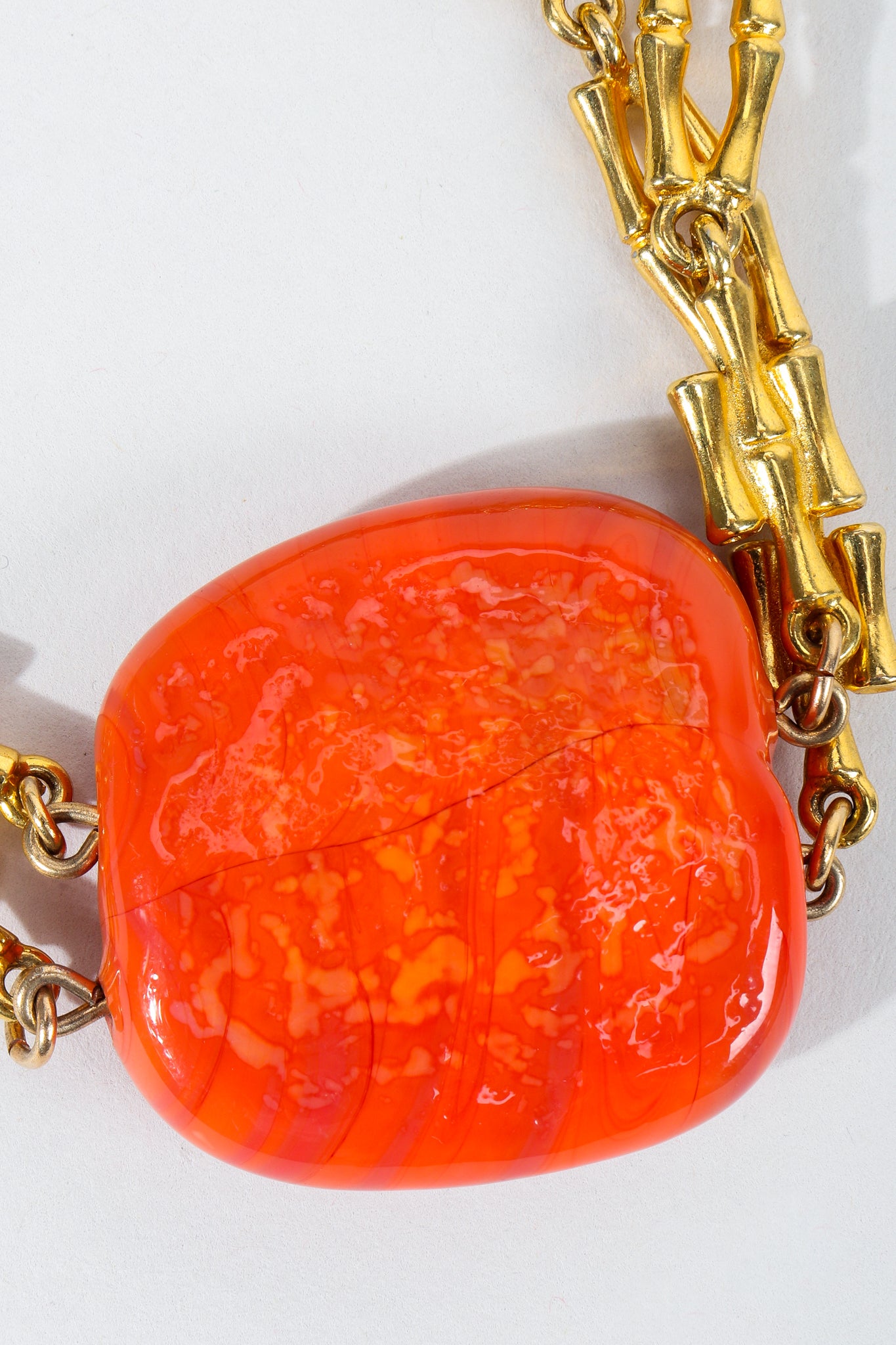 Vintage William de Lillo Hopscotch Stone Chain Necklace hairline crack in enamel