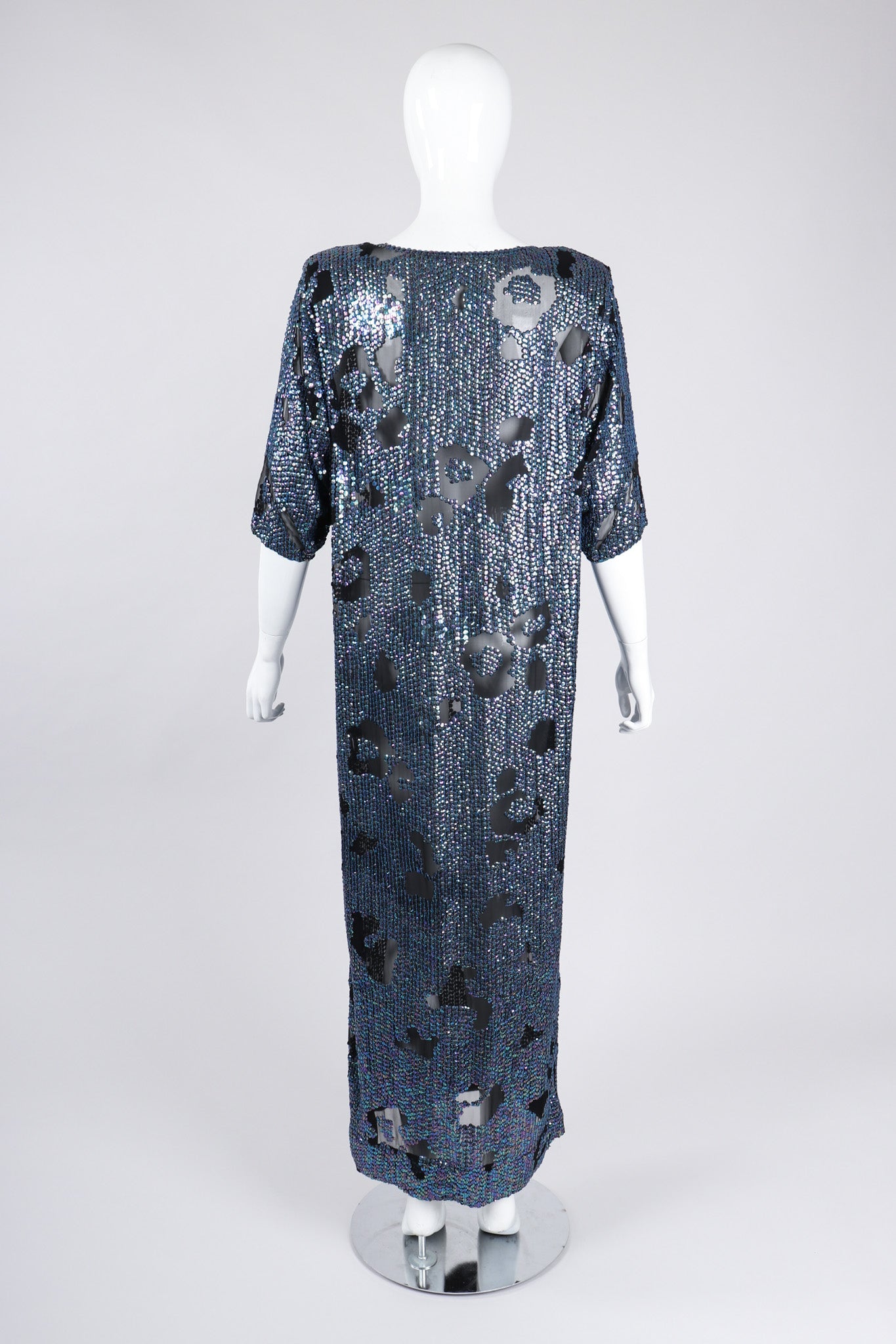 Recess Los Angeles Vintage William Silva Sheer Abstract Leopard Sequined Shift Gown