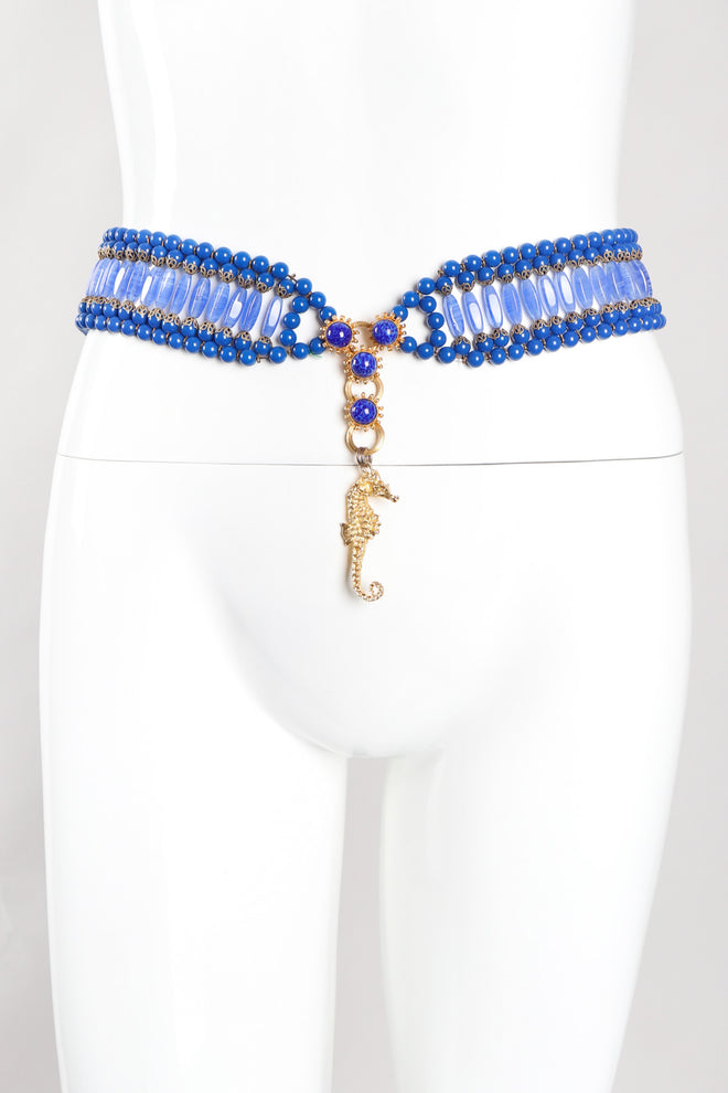 Recess Los Angeles Vintage William De Lillo Blue Lapis Glass Bead Seahorse Belt