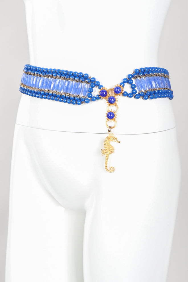 Recess Los Angeles Vintage William De Lillo Blue Lapis Glass Bead Seahorse Belt