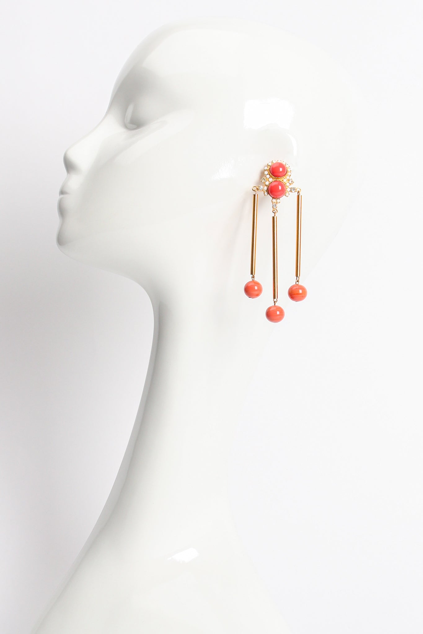 Vintage William deLillo Bead Tube Chandelier Drop Earrings on Mannequin at Recess Los Angeles
