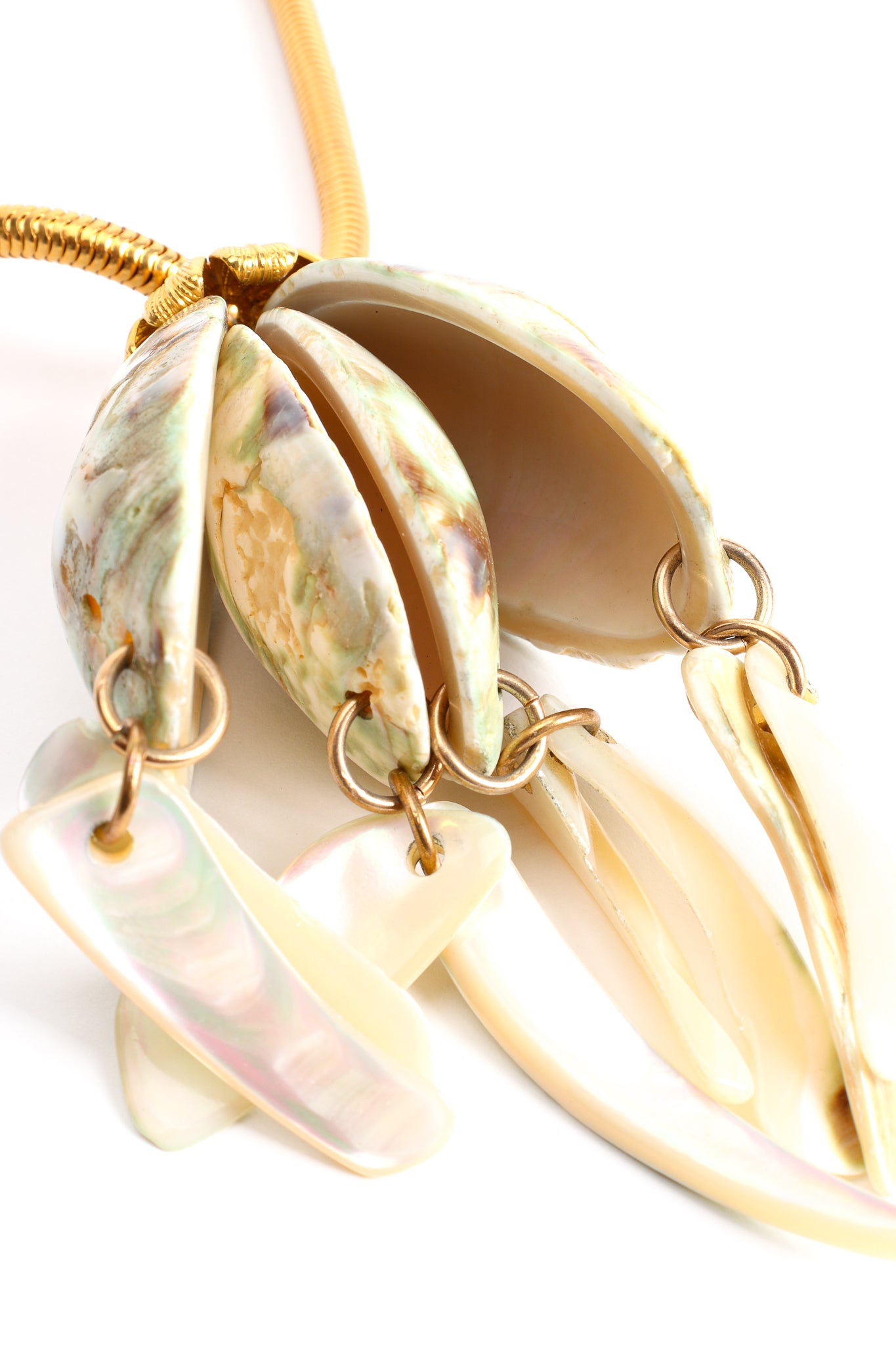 Vintage Unsigned William deLillo Polished Shell Pendant Necklace detail at Recess Los Angeles