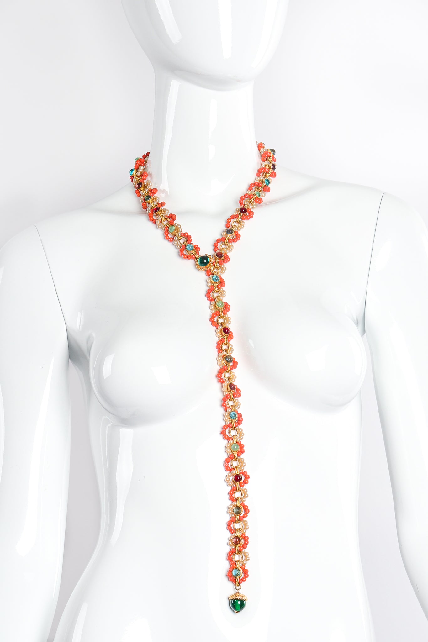 Vintage William deLillo Beaded Glass Cabochon Chain Belt on mannequin at Recess Los Angeles