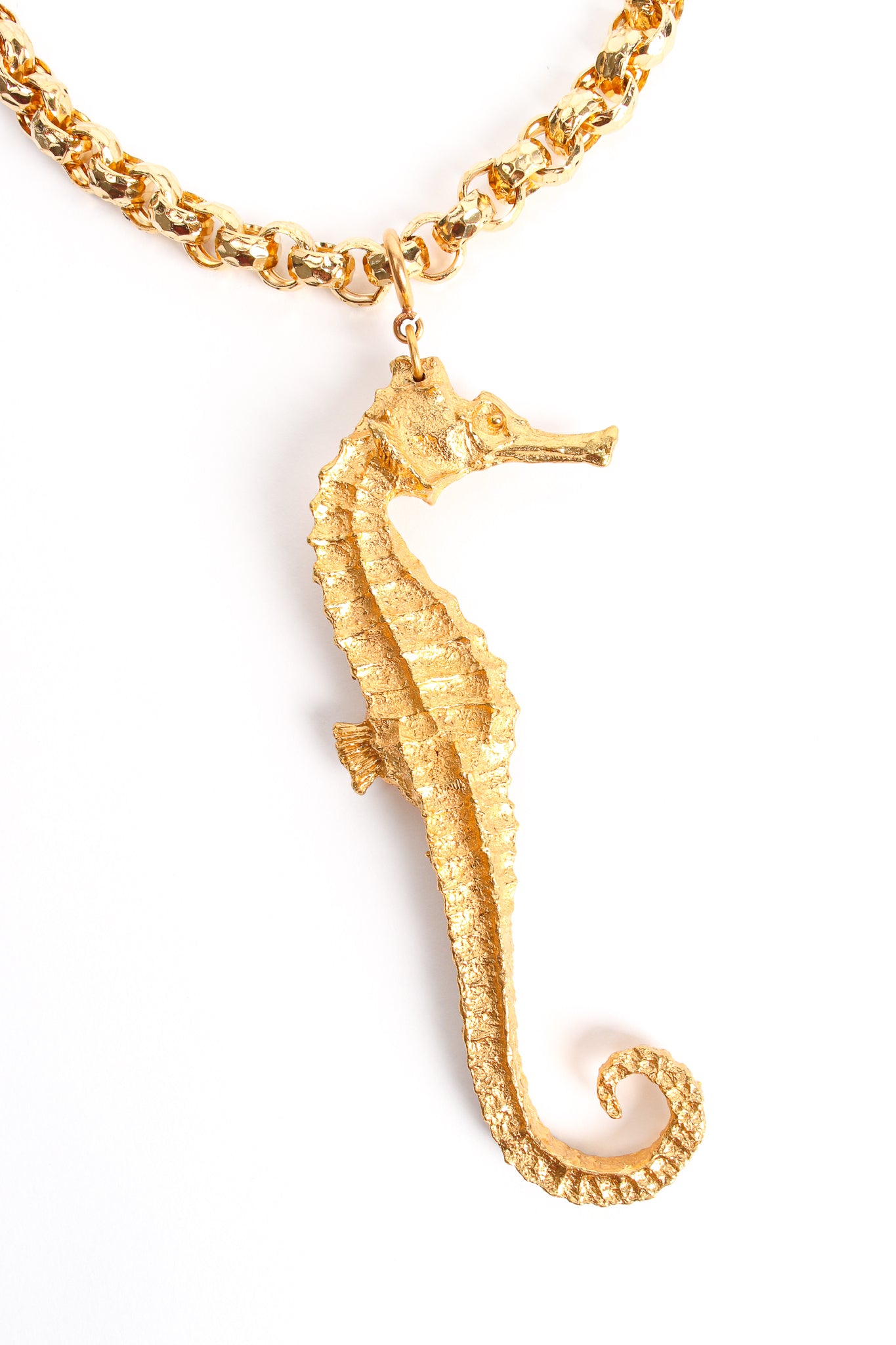 Vintage Unsigned William deLillo Golden Seahorse Pendant at Recess Los Angeles