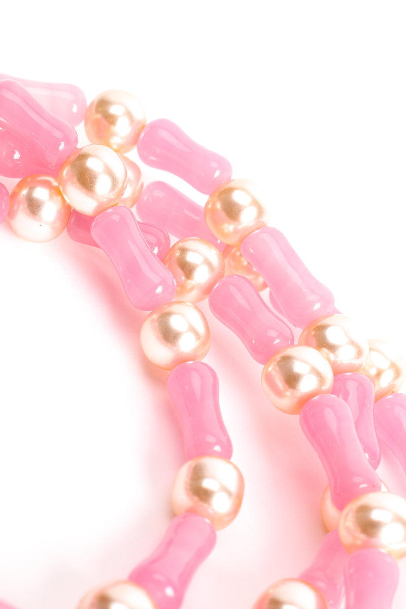 Vintage Unsigned William deLillo Pink Glass Bead and Pearl Layering Necklace detail at Recess Los Angeles