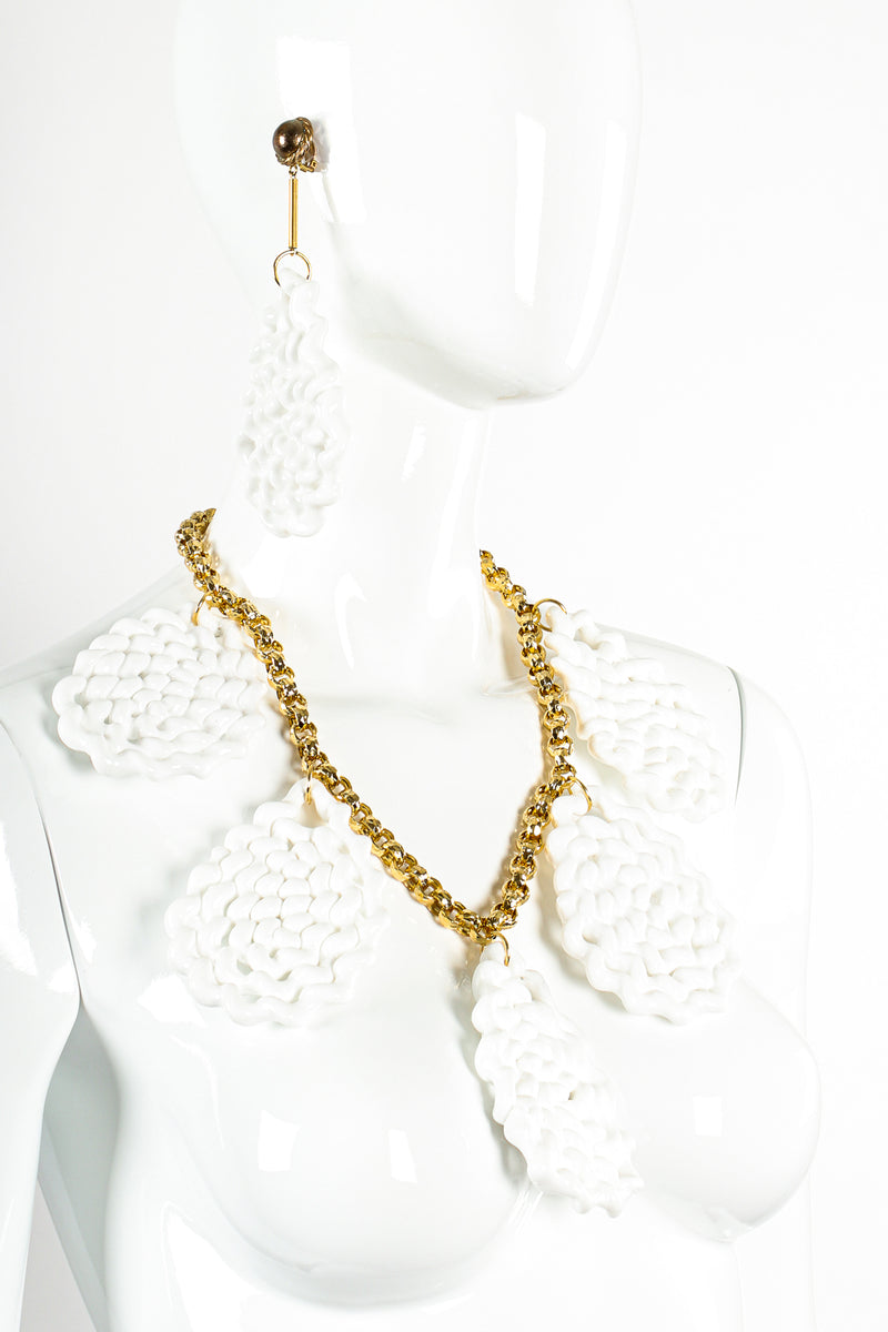 Vintage William deLillo Sculpted Spiral Twist Pendant Earrings & necklace on Mannequin at Recess LA