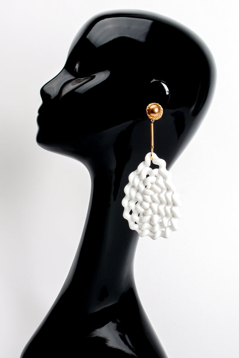 Vintage William deLillo Sculpted Spiral Twist Pendant Earrings on Mannequin at Recess Los Angeles