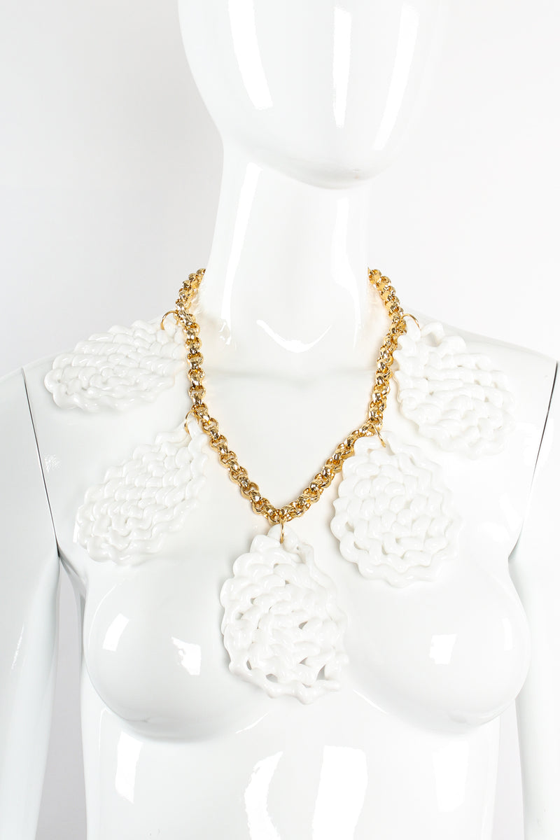 Vintage William deLillo Sculpted Spiral Twist Drop Necklace on mannequin at Recess Los Angeles