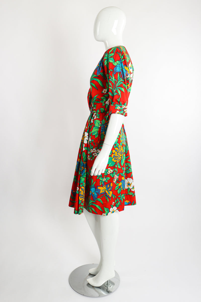 Vintage Yves Saint Laurent YSL Floral Sateen Wrap Dress on Mannequin Side at Recess LA