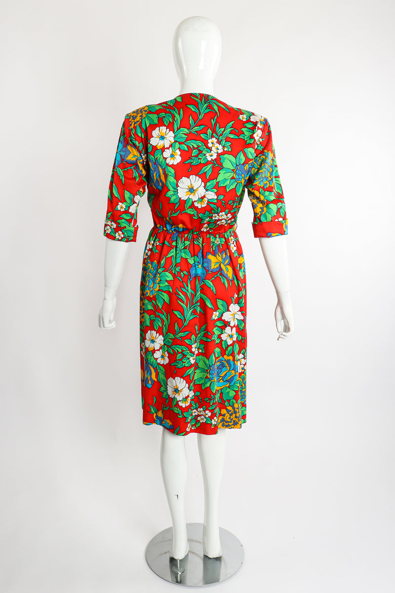 Vintage Yves Saint Laurent YSL Floral Sateen Wrap Dress on Mannequin Back at Recess LA