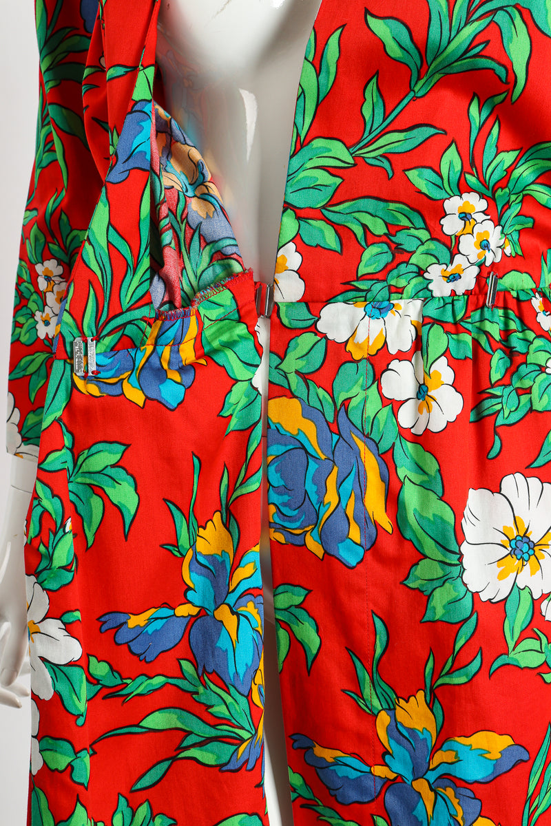 Vintage Yves Saint Laurent YSL Floral Sateen Wrap Dress Waist Detail at Recess Los Angeles