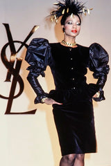 Vintage YSL Yves Saint Laurent AW 1982 Mutton Gigot Sleeve Velvet Bodice Top Runway @ Recess