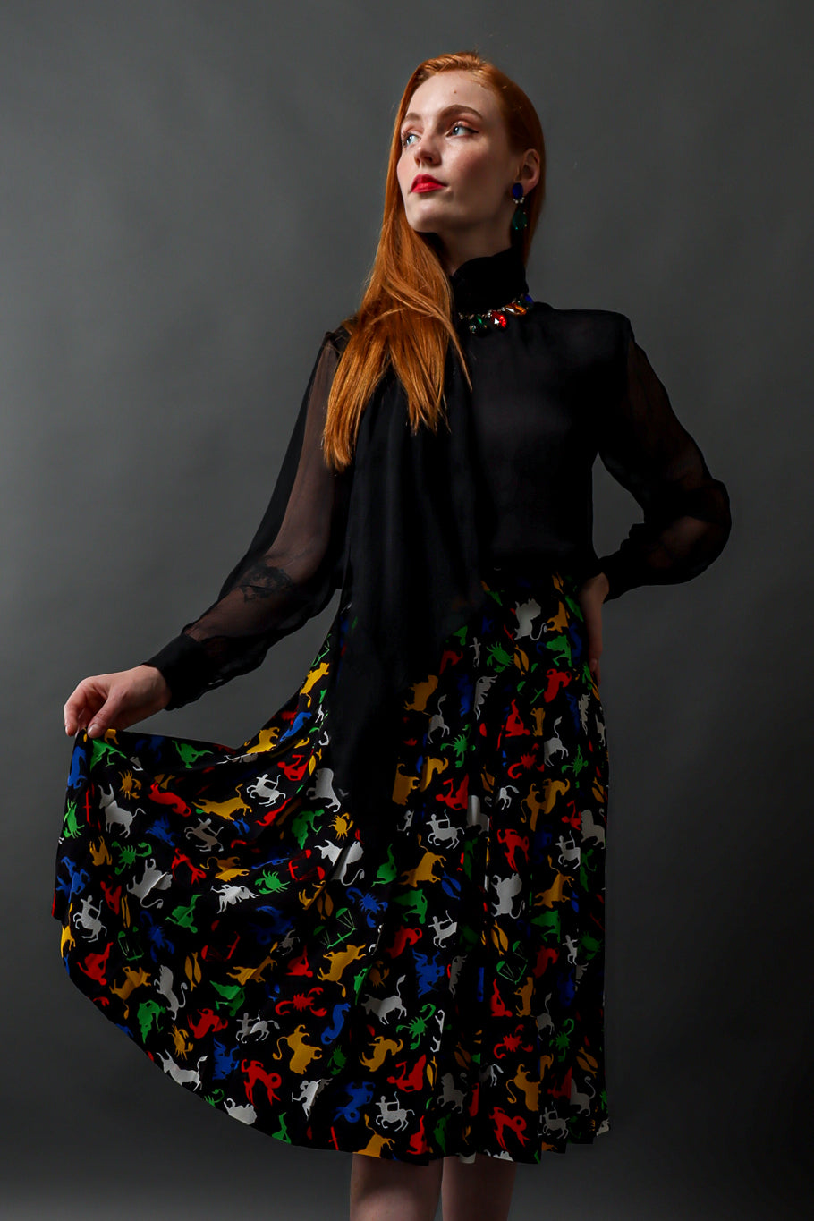 Vintage Saint Laurent Sheer Silk Tie Blouse on model Emily @ Recess LA