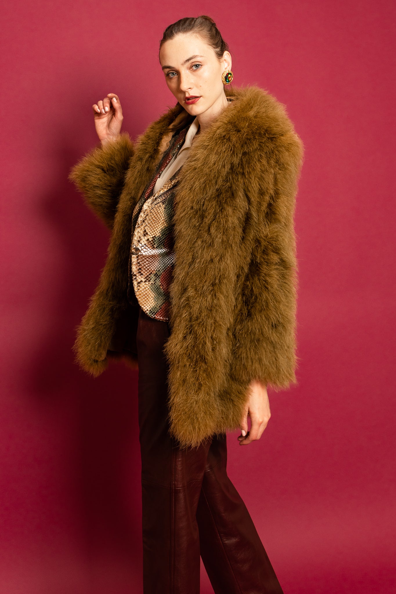 Vintage Moss Marabou Feather Coat on Model @ Recess LA