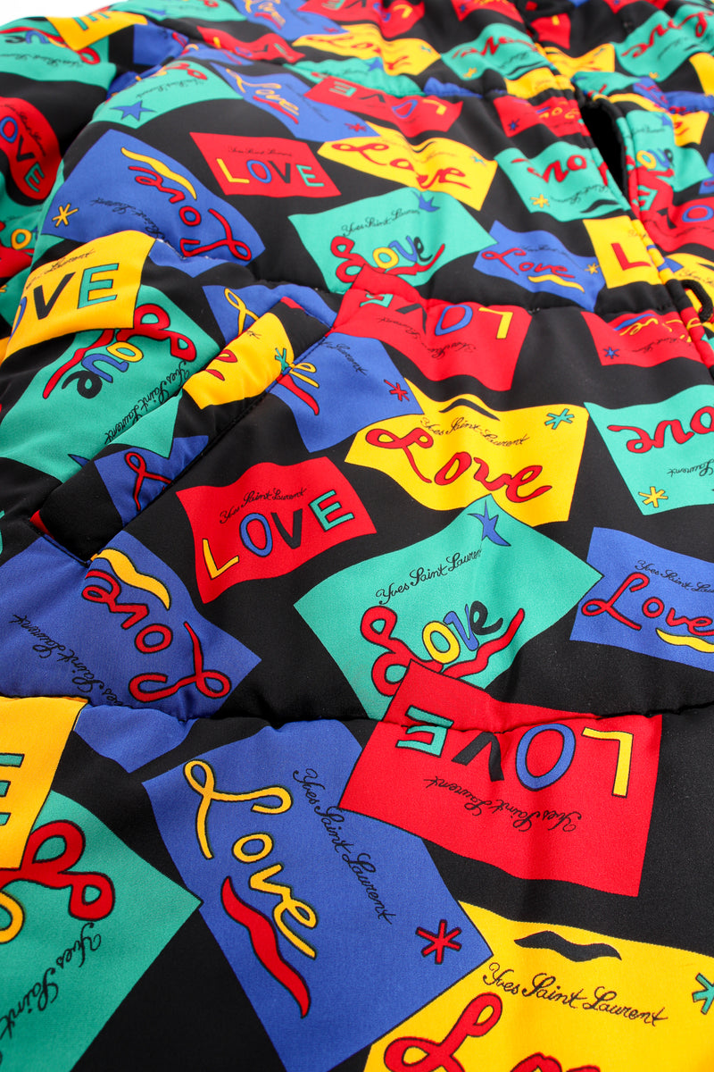 Vintage YSL Yves Saint Laurent Reversible Love Cards Puffer Coat print at Recess LA