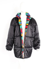 Vintage YSL Yves Saint Laurent Reversible Love Print Puffer Coat on Mannequin front at Recess LA