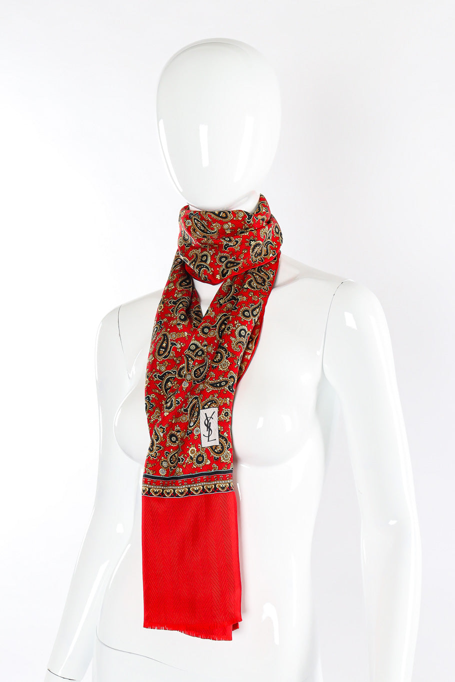 Jacquard silk pattern scarf by YSL Photo on Mannequin. @recessla