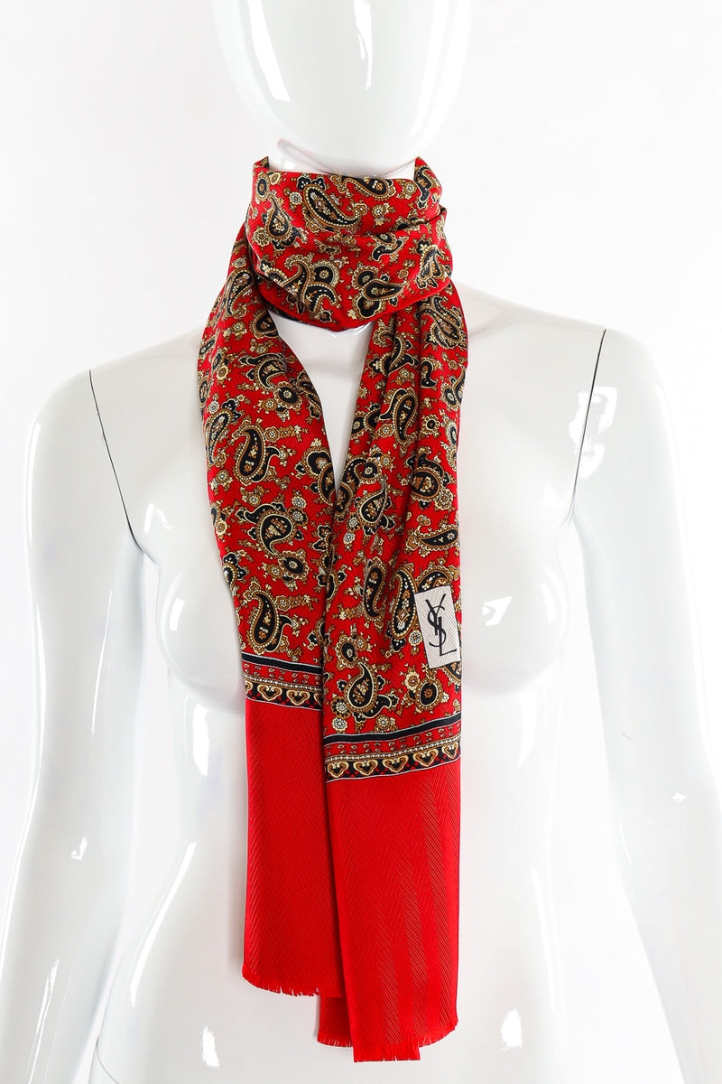 Jacquard silk pattern scarf by YSL Photo on Mannequin. @recessla