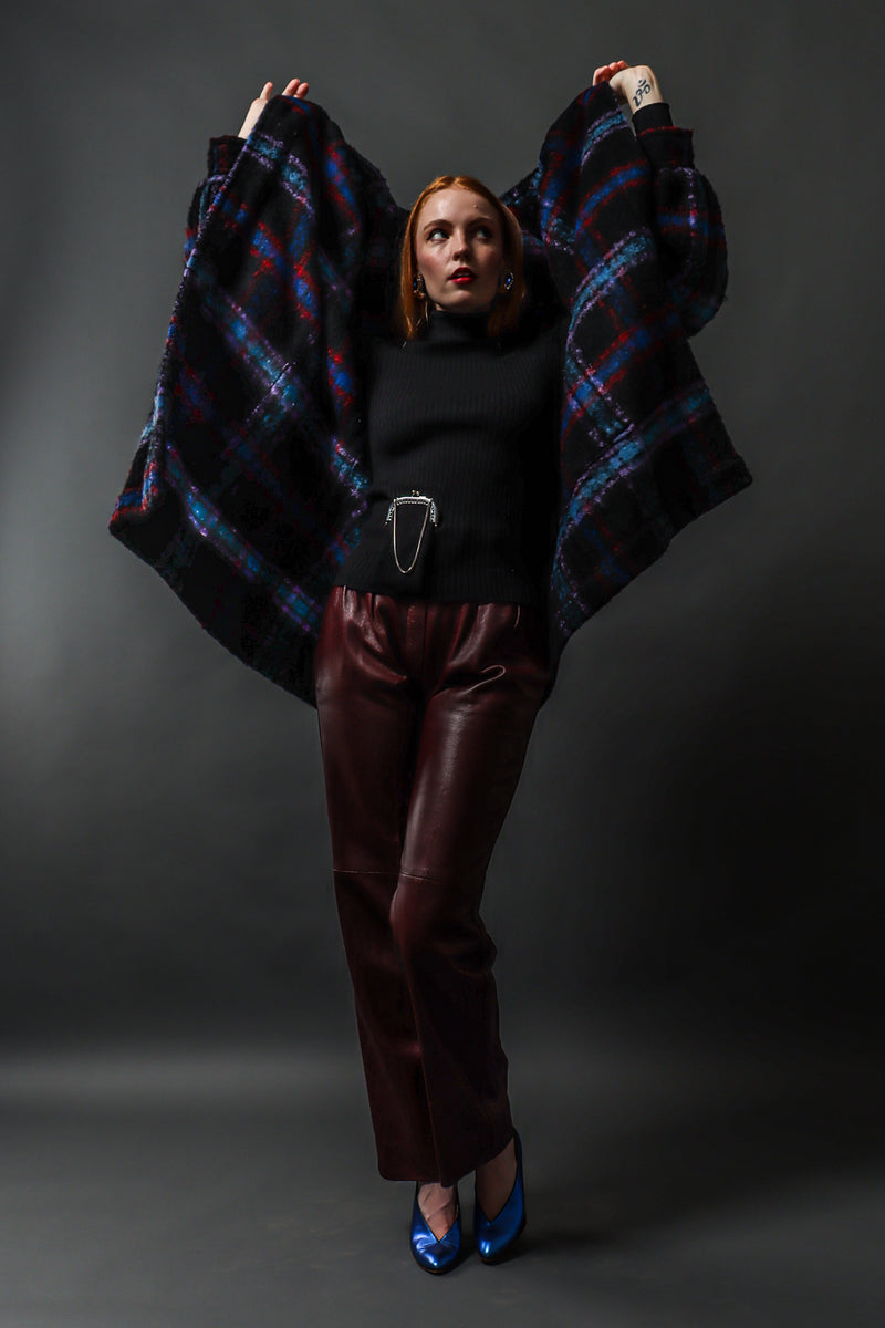 Vintage Saint Laurent Oxblood Lambskin Leather Pant on model Emily  @ Recess LA