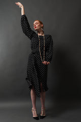 Vintage Saint Laurent 1981 S/S Polka Dot Carwash Pleat Dress on model Emily @ Recess Los Angeles