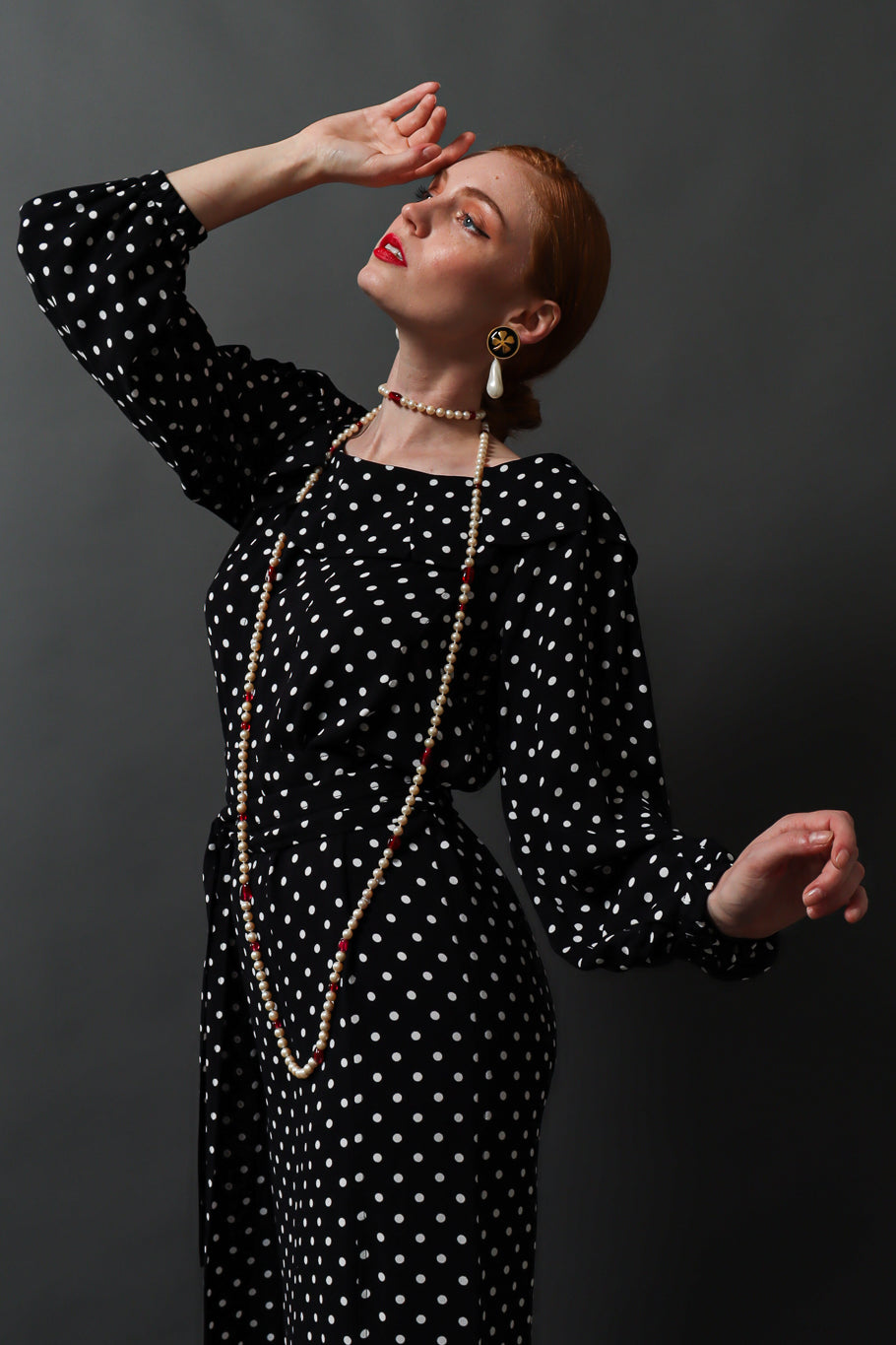 Vintage Chanel Lucky Clover Pearl Drop Earrings on model Emily @ Recess LA