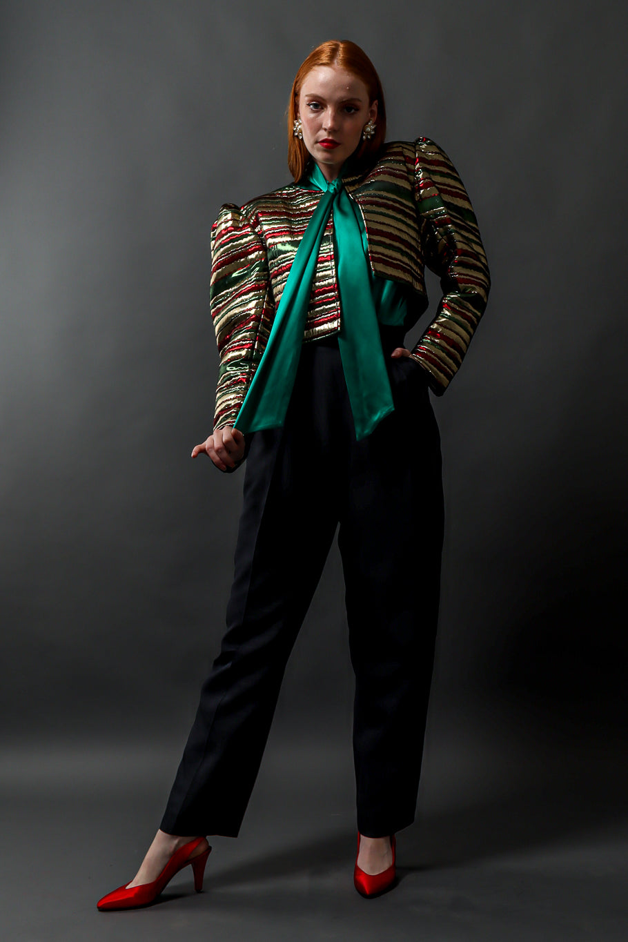 Vintage Yves Saint Laurent Wool Tux Pant on model Emily @ Recess LA