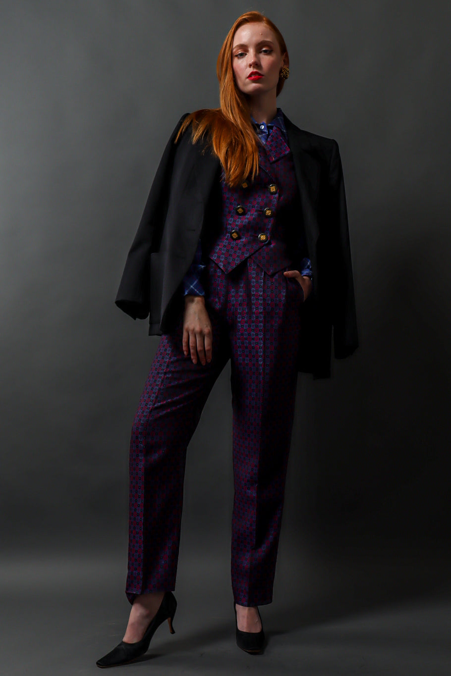 Vintage Yves Saint Laurent 1990s Wool Tux Blazer & Pant Set blazer on model @ Recess LA