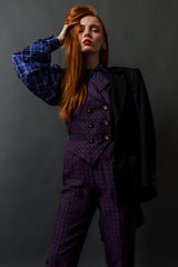 Vintage 90s Yves Saint Laurent Geo Checker Vest & Pant Suit Set on model @ Recess LA